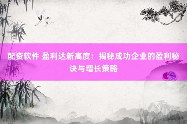 配资软件 盈利达新高度：揭秘成功企业的盈利秘诀与增长策略